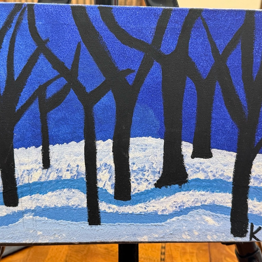 Winter Forest Canvas Art in Blue and Black